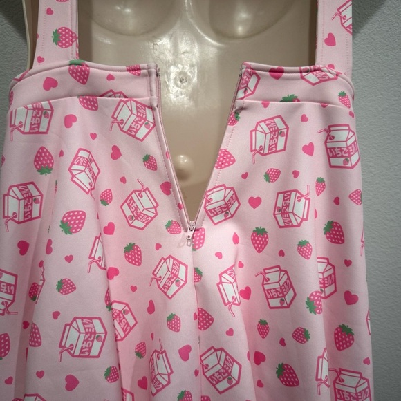 Hot Topic Strawberry Milk Scuba Skirtall Overall XL Pink White Pockets Kawaii - Picture 9 of 11